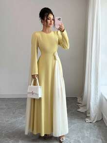 Selianne Women's Yellow Chiffon Patchwork Long Sleeve A-Line Dress Fall Cloth For Women - Yellow - View 1