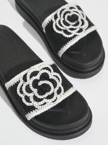 SHUZIA Rosette Open Toe Black Slip On Sandals - Black - View 4