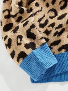 ROMWE MEN Street Life Pull ample à col rond à manches longues, tricot jacquard léopard, pour homme. Automne/Hiver