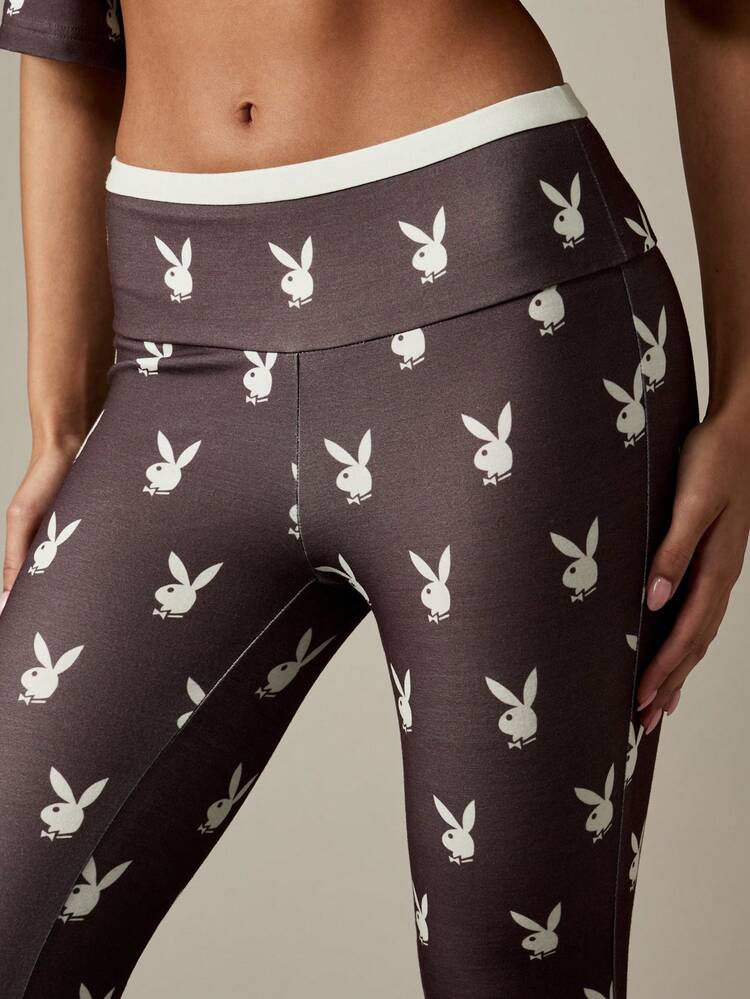 Missguided x Playboy Christmas Off Shoulder Crop Top And Flare Pants With Bunny Print