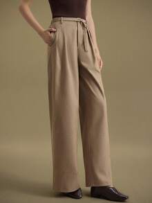 Ontre 2025 Winter Women's Loose Pleated Wide Leg Pants,Khaki,Autumn Business Casual Office Trousers,Old Money Style Effortless High-End Urban Commuting Wear - Grey - View 5