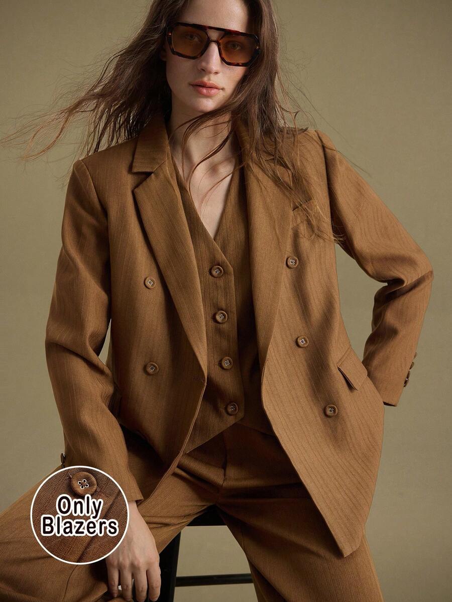 Ontre Moderner urbaner Stil, braun, Damen Blazer Jacke, Lässig Anzug, Fischgrätmuster, Business Pendeln, minimalistisches Design, minimalistischer Stil, Lässig Stil, Herbstbekleidung, Neue Kollektion 2025, Business Lässig, Old Money Stil, Schulanfang, Retro - Braun - Übersicht 1