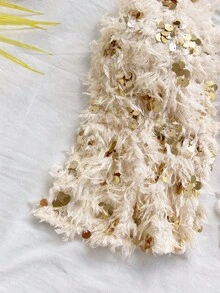 Soleia Bộ 2 món áo hở lưng buộc eo đính sequin gợi cảm cho nữ, thích hợp mặc khi dự tiệc, Giáng sinh, đêm hẹn hò, hộp đêm, bãi biển, du thuyền, trà chiều, phong cách Bohemian, Boho, kỳ nghỉ - Màu be - Xem 8