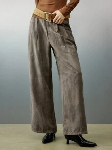 Airlisse Women's Print Belt Details Wide Leg Pants, Pants, All Season Styles,Commuting Daily Styles,Baggy Pants,Casual Sports Women's Pants,Going Out Pants - Dark Grey - View 3