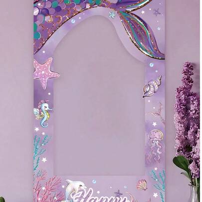 Mermaid Photo Frame Backdrop, Purple Mermaid Tail Birthday Banner, Ocean Theme Hollow-Out Decor, Photography Props, Birthday Party Decorations, Baby Shower, Under The Sea Theme