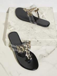 SHUZIA 女款時尚鑽石裝飾平底涼鞋