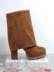SHUZIA 仿麂皮一腳蹬粗跟美式短靴 - 棕色 - 查看 5