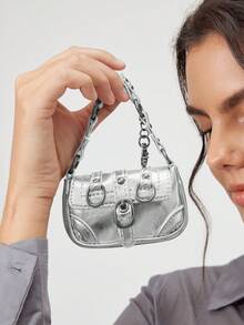 SHECARRY Retro Silver Motorcycle-Shaped Handbag - Bright silver - View 1