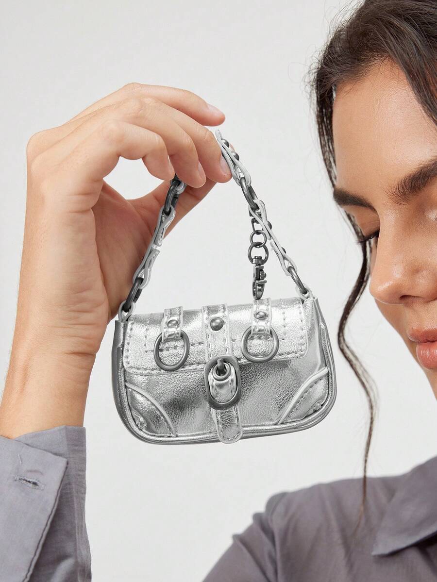 SHECARRY Retro Silver Motorcycle-Shaped Handbag - Bright silver - View 1