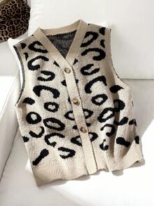 Teen Girl Minimalist Print Sleeveless Cardigan Fall Winter