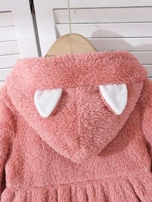 少女时尚可爱拉链连帽外套，韩版保暖百搭，秋冬季必备 - 粉色 - 查看 7