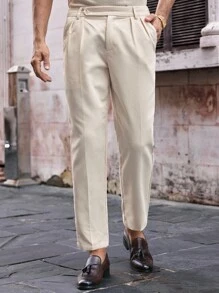 Manfinity VCAY Calça de Terno Casual Masculina de Veludo Canelado, Cintura Média, Ajuste Afunilado, Old Money - Branco - Visão 1