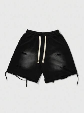 Street Life Men's Vintage Distressed Splatter Print Graphic Sports Shorts, Suitable For Everyday Wear In Spring/Summer
