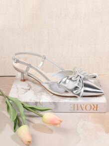 SHUZIA Zapatos planos con decoración de lazo en tallas anchas y extra grandes, regalos para Halloween, Navidad, otoño, invierno, Año Nuevo, San Valentín, verano y San Valentín - Metalizado Plateado - Ver 2