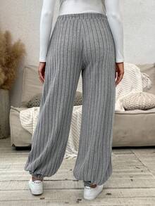 SHEIN Maternity Casual Solid Color Drawstring Sweatpants - Grey - View 2