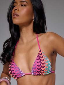 Musera Resort Áo bikini tam giác buộc dây sau cổ họa tiết, phong cách Boho Ibiza, dễ thương, gợi cảm, thích hợp cho kỳ nghỉ hè, đi biển, họa tiết kẻ sọc, mùa xuân. - Nhiều màu - Xem 5