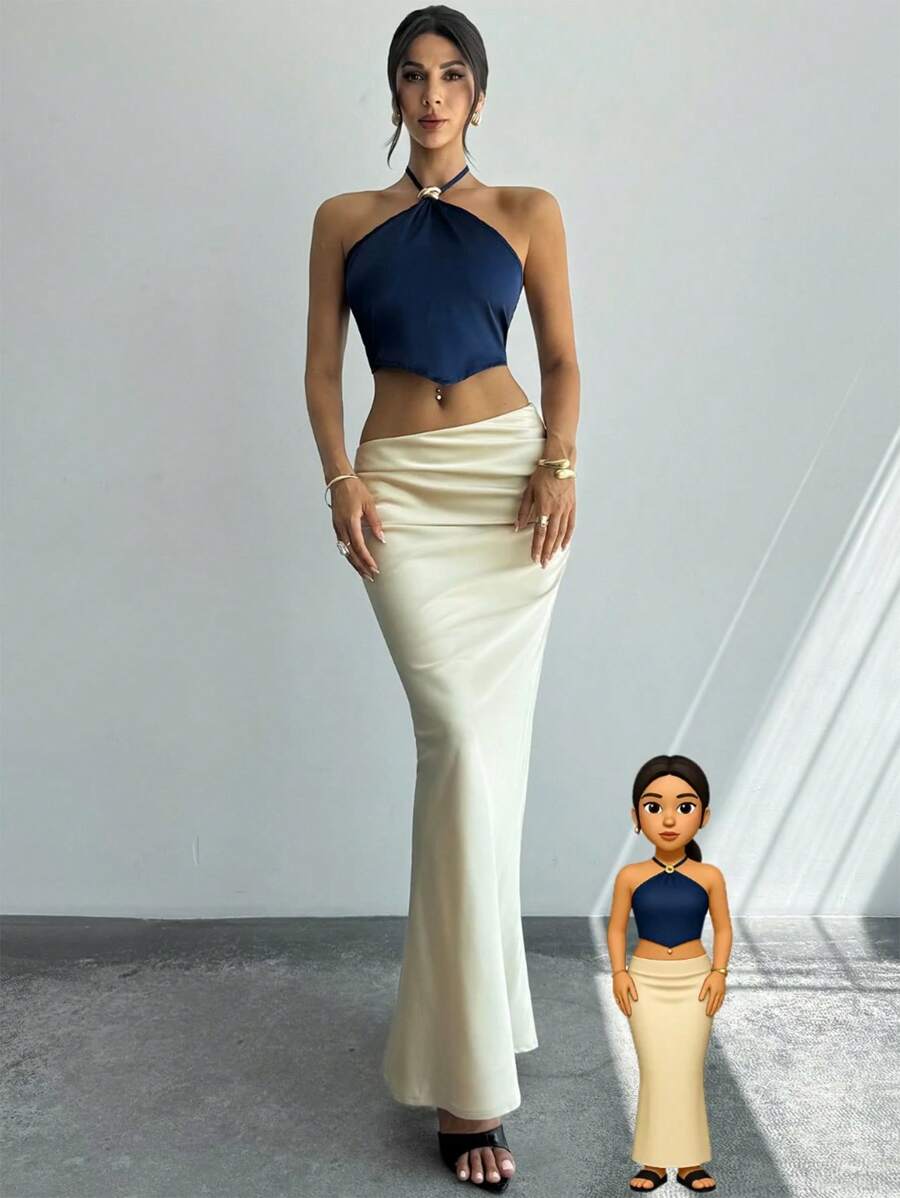 Firerie Women's Elegant Solid Satin Maxi Skirt,White Light Yellow Low-Waist Autumn Clothing,Versatile Minimalist Date & Work Attire,Beach,Party,Prom
