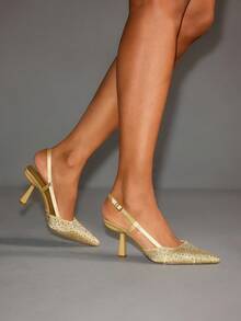 CUCCOO SZL Damen Mode Pumps mit Strass-Verzierung am Riemen und hohem Absatz - Gold - Übersicht 8