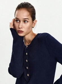 Lumivelle Women's Solid Color Round Neck Single-Breasted Casual Knit Sweater Dress Fall Winter Cloth For Women