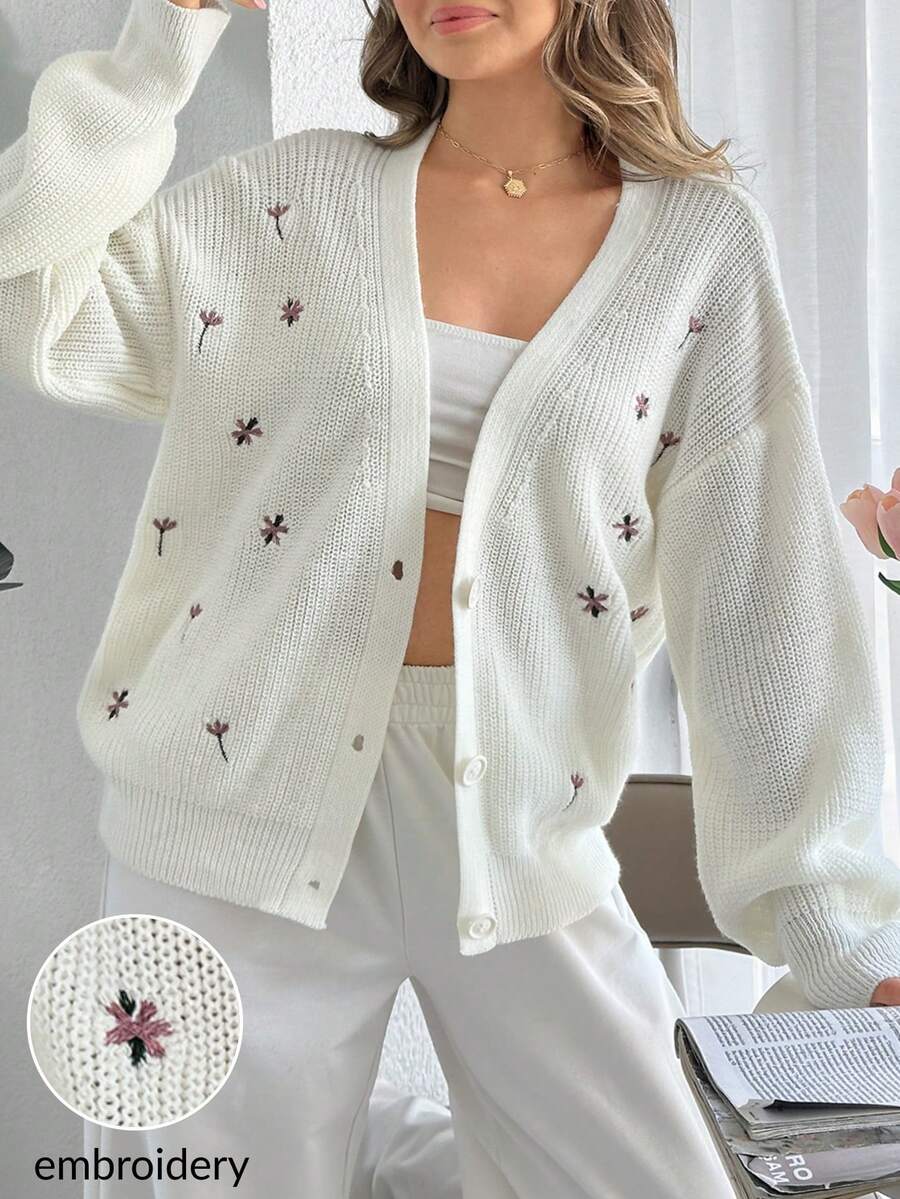 EURMUSE Women Cute Flower Embroidery Cardigan,Long Cardigans Woman,Petite Cardigans,Cardigans - Apricot - View 1