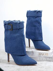 SHUZIA Sepatu Bot & Sepatu Bot Wanita Gesper Plain Gesper Fashionable - Biru - View 4