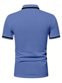 Calvornis Camisa polo de manga corta con contraste de color para hombre - Azul - Ver 2
