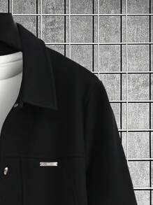 Manfinity Homme Men's Long Sleeve Solid Color Single-Breasted Loose Casual Overcoat, Old Money, Fall/Winter - Black - View 5