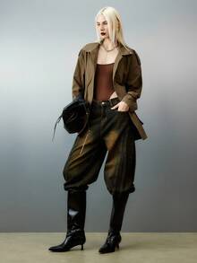 Airlisse 休闲立领抽绳腰部I型设计风衣 - 棕色 - 查看 2