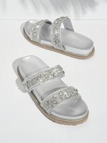 SHUZIA Women Fashion Platform Sandals With Rhinestone Decoration For Summer - Silver - View 7