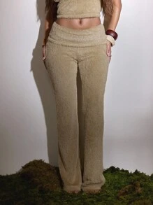 MUSERA Foldover Knit Fur Flared Trousers Cute Country Western Night Out Back To School Casual Sync Summer - Grey - View 2