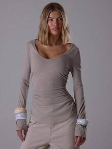 MUSERA ملابس علوية بأكمام طويلة وياقة على شكل حرف V فضفاض، أنيق للخروج ليلاً في فصل الخريف والربيع، جذاب وأنيق، ملائم للشارع والعطلات - رمادي - مشاهدة 1