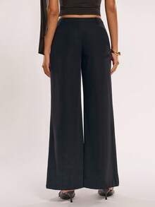 SHEIN BAE Pantalon ample et décontracté à jambes larges de couleur noire unie pour femmes, vêtements d'hiver pour femmes, bas de tenue de sortie, vêtements pour enseignantes/pantalons chics pour femmes, tenue de bureau/style old money pour femmes/tenue décontractée pour femmes d'affaires