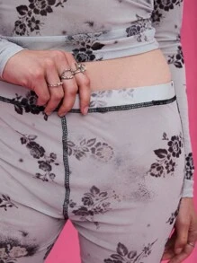 COUREZ 碎花低腰喇叭网纱裤 / Y2K 出门穿搭 秋季女装 秋季服装 可爱冬季女装 哥特夜店装扮 性感女装 - 淺藍色 - 查看 7