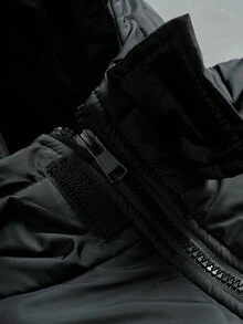 PAVTROS 男士字母印花拉链休闲连帽冬季外套，冬季，秋季 - 黑色 - 查看 4