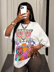 BamGleam 女士圆领短袖T恤，夏季时尚 - 白色 - 查看 1