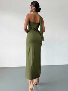 Firerie Váy dài tay loe bất đối xứng màu nâu Mocha dành cho nữ, Váy dài thời trang, Trang phục xuân/hè, Thích hợp để đi làm, Thanh lịch, Gợi cảm, Kỳ nghỉ, Bãi biển, Bohemian, Hawaii, Lễ hội âm nhạc, Tiệc tùng, Trang phục công sở - xanh quân đội - Xem 2