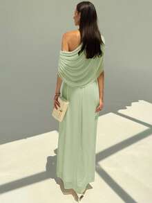 Aloruh Đầm Maxi Dài Rộng Nhẹ, Thiết Kế Rãnh Vai, Trang Trí Ôm Vừa, Dáng Ôm, Siêu Dài, Dự Tiệc, Kỳ Nghỉ Đa Năng - Màu xanh bạc hà - Xem 2