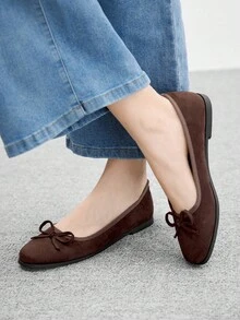 CUCCOO BIZCHIC 女士休闲百搭简约蝴蝶结装饰平底乐福鞋 - 棕色 - 查看 3