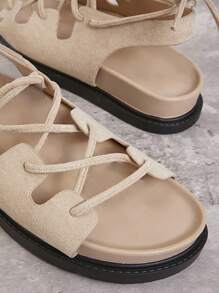 SHUZIA Women Plain Strap Casual Flat Sandals, Suitable For Daily Wear - Beige - View 4