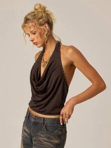 SHEIN Forever 21 女士舞会/圣诞节/正式场合/海滩/度假/可爱/西式服装/商务休闲/优雅/生日/外出/夜店/办公室着装/节日/锐舞派对/工作服/高贵/乡村音乐会/早午餐/邮轮/老钱/机场/端庄/教堂/仙女风/下午茶/千禧年/街头风/2000年代/迪斯科/春假/毕业典礼/婚礼宾客/鸡尾酒会/复古/紧身/度假/修身/7月4日女士/海滩度假装/校服/夜店/圣诞节/棕色上衣/高领上衣/铆钉上衣/深棕色上衣 - 棕色 - 查看 5