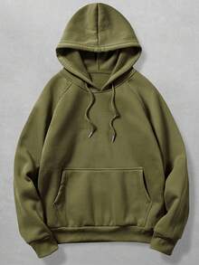 ROMWE MEN Men Kangaroo Pocket Drawstring Thermal Hoodie, Fall/Winter