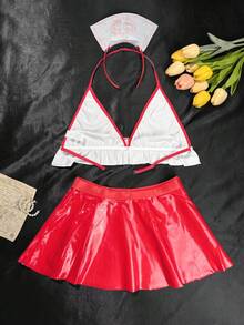 Teen Girl Ruffle Hem Halter Top And Mini Skirt Set