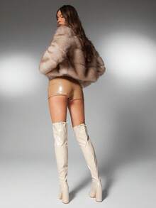 SHUZIA 女士迷人性感尖头粗跟过膝高跟靴