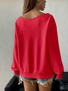 SHEIN EZwear 秋冬大码女式宽松休闲简约肖像印花露肩长袖连帽卫衣