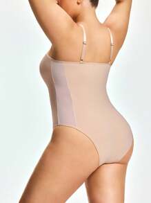 SHAPORA Plus Size Slimming Bodysuit With Lift, Gather, Comfort, Casual, Minimalist Design, Suitable For Outerwear - Black - View 2