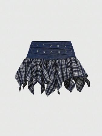 Grunge Punk Minigonna donna in denim e quadri stile Y2K a vita bassissima