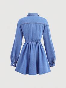 SHEIN Mädchen Denim Hemdkleid mit Schleifen-Kragen