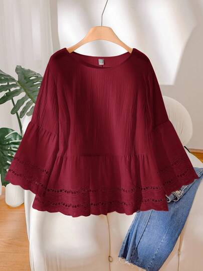 CosyJoli قميص كاجوال للنساء ذوات الحجم الكبير من قماش الأبريكوت المنقوش بالدانتيل، مناسب للعطلات الصيفية