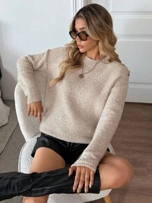 EMERY ROSE Women's Casual Solid Color Drop Shoulder Sweater Fall Winter Cloth For Women