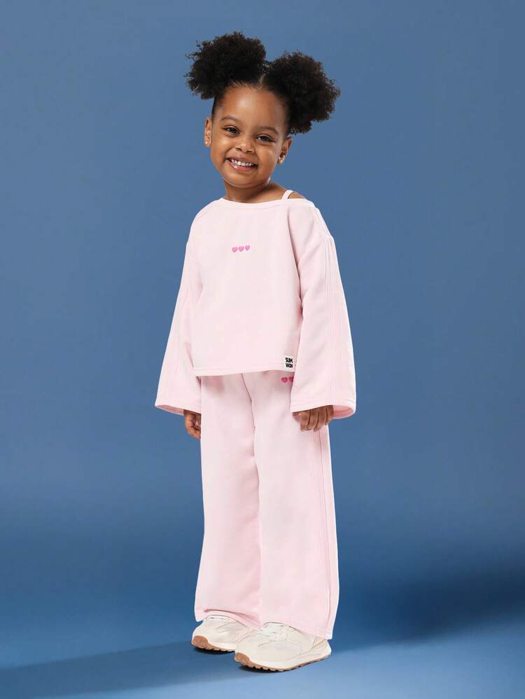 Flare Sleeve Top With Wide Leg Pants Set